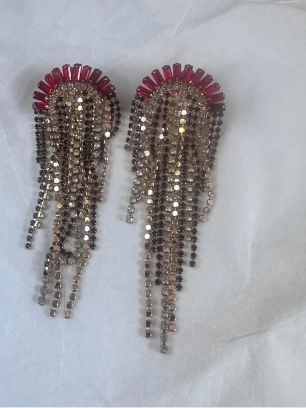 Statement Pink and Gold Fringe Crystal Drop Earrings
